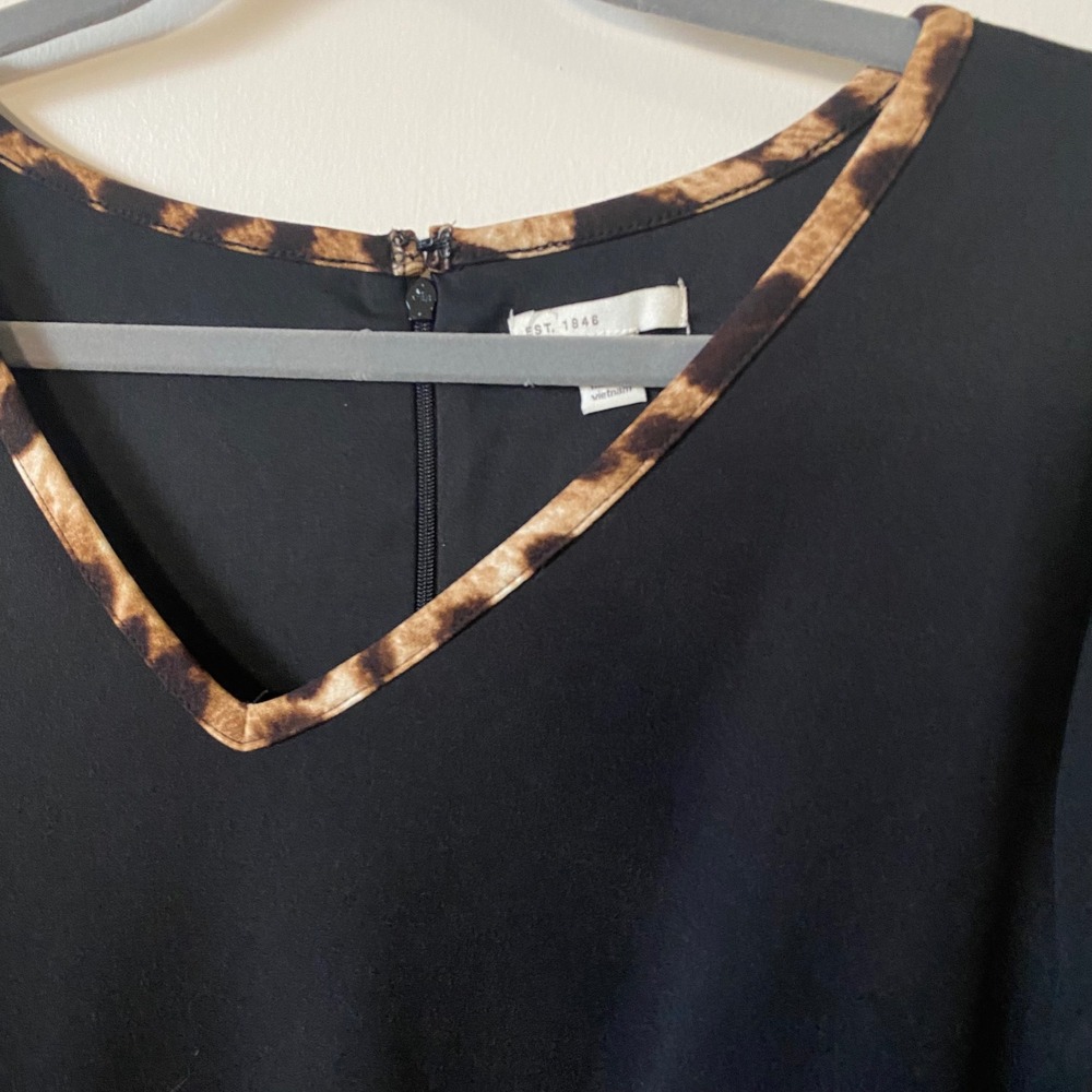 Cato Black Dress Size 14 Leopard Trim Long Sleeve Tiered Bell Cuff - Picture 3 of 6